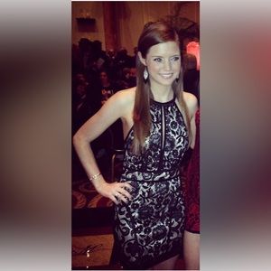 BEBE Y2k Retro Mini Dress Halter Style Black Lace Over Cream Satin Size S